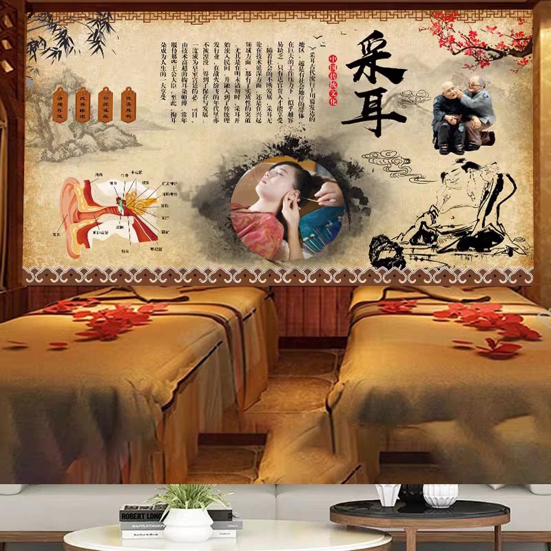 采耳养生馆海报宣传画图片背景墙大广告写真印刷洗耳可视掏耳道图