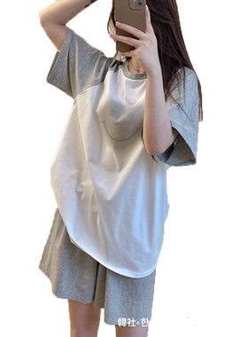 冰感纯棉撞色笑脸套装睡衣女夏季