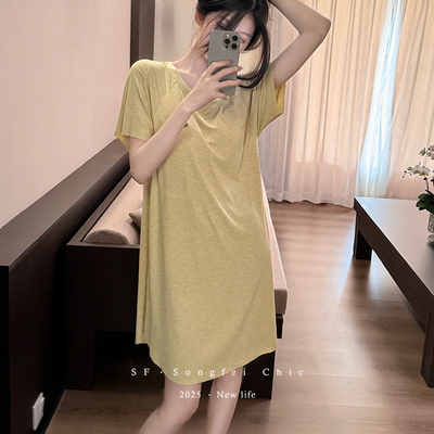 凉感短袖自带胸垫睡裙睡衣