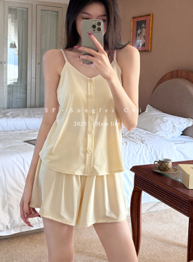 带胸垫可调节吊带睡衣女生夏季新款冰皮凉感家居服两件套简约少女