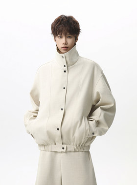 老钱风亚麻立领防风男士夹克