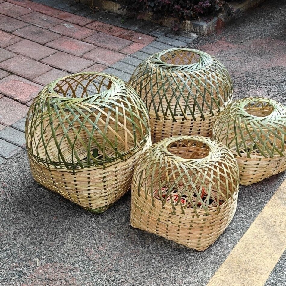 竹编鸡笼竹鸡笼乡下圆形养鸡笼赶集挑鸡笼鸭笼宠物笼鸡鸭笼子室内