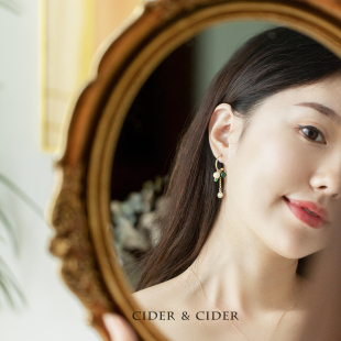 Cider 耳钉超仙精致日韩风绿色系森女耳环925银针 会动