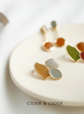 Cider 不规则几何不对称耳环莫兰迪色系小众耳钉2019新款潮