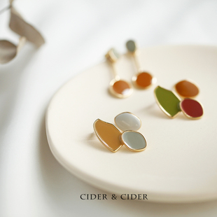 Cider 潮 不规则几何不对称耳环莫兰迪色系小众耳钉2019新款