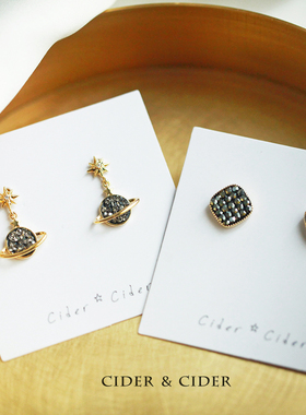 Cider 黑锆石镶嵌星球耳钉高级感耳环小众优雅925银针方形通勤