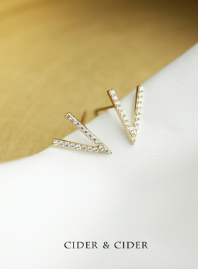 Cider s925纯银锆石大V耳钉新年顺意祝福耳环韩国气质个性耳环小