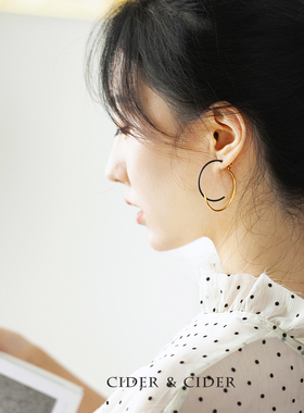 Cider 两戴款大圈耳环黑金色后戴耳钉大款时尚气质夸张耳饰2019新
