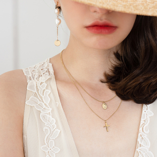 吊坠锁骨链小众设计法式 钛钢双层女神十字项链女2020新款 Cider