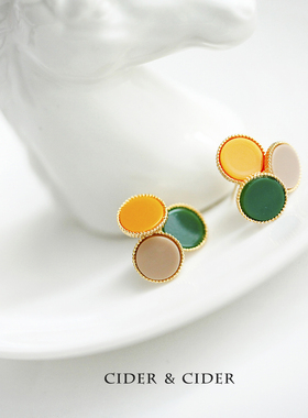 Cider 梵高三色花耳钉夏季度假风耳环莫兰迪色系网红耳饰2019年新