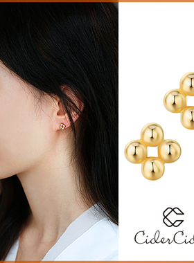 Cider 925纯银日韩国幸运小花金珠耳钉简约百搭日常款