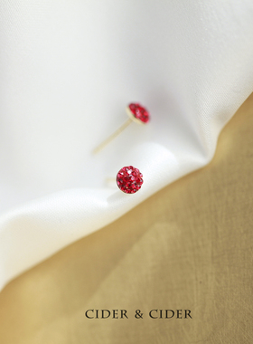 Cider 925纯银红色锆石耳钉本命年耳环小巧睡觉不用摘的耳钉养耳