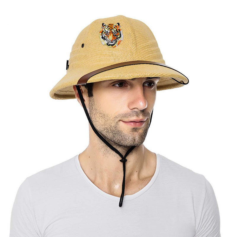大老虎头标春夏秋防晒遮阳马术越南帽安全草帽中山探险家考克礼帽