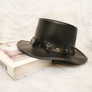 哥特高档皮帽复古圆顶蒸汽朋克优质皮革高筒魔术礼帽子原创个性潮