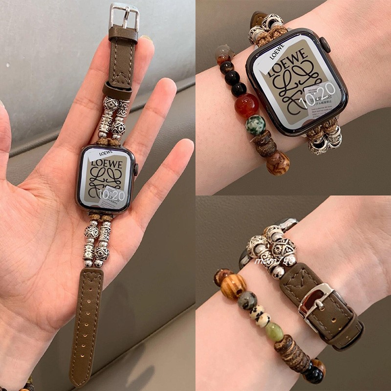 苹果手表iwatchs10表带新中式高级感串珠适用applewatch987代皮质
