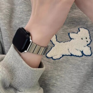 苹果手表表带iwatch10高级感不锈钢金属表带s9适用applewatch87se