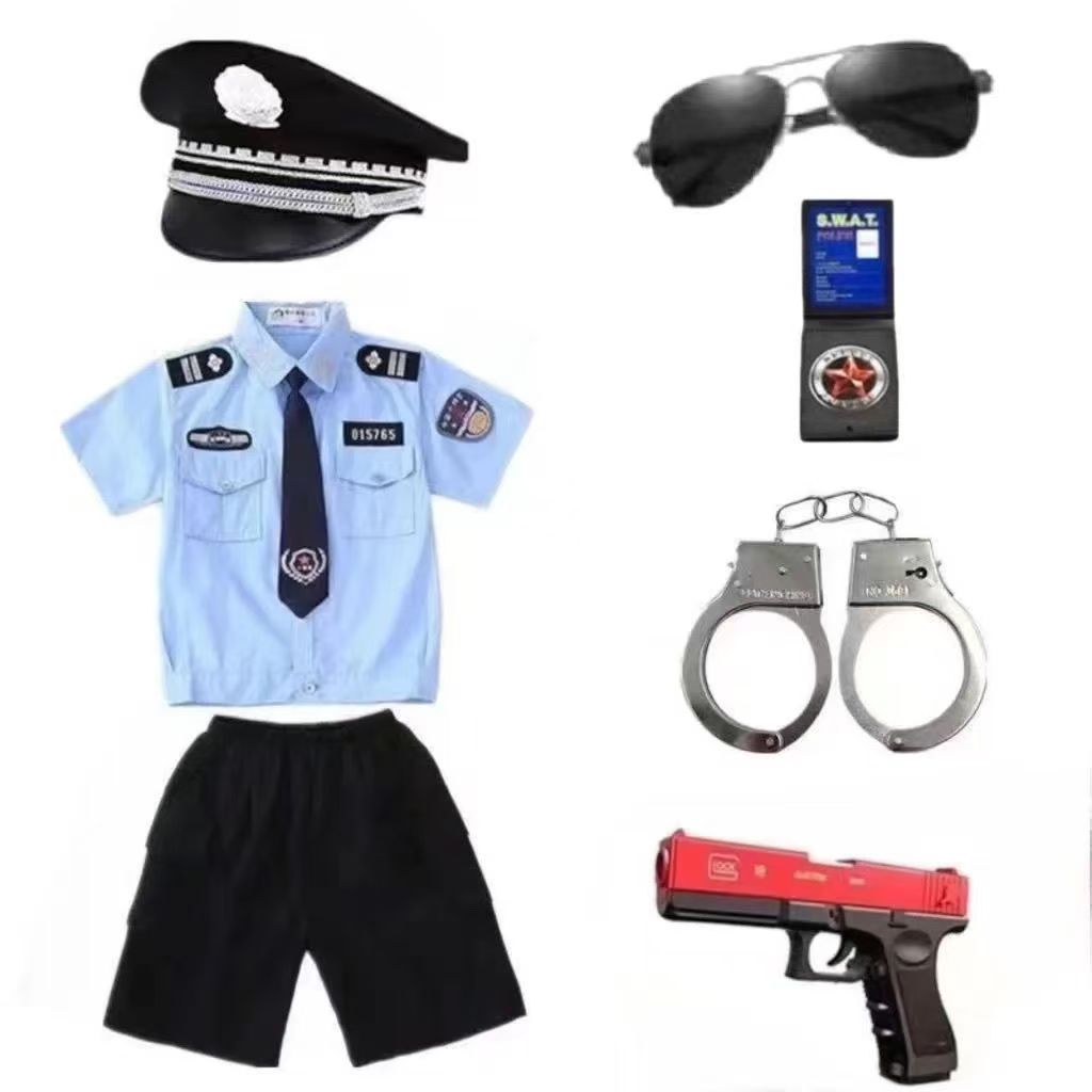 儿童小警官玩具警察衣服小交警套装演出服幼儿园夏季短袖黑猫警长