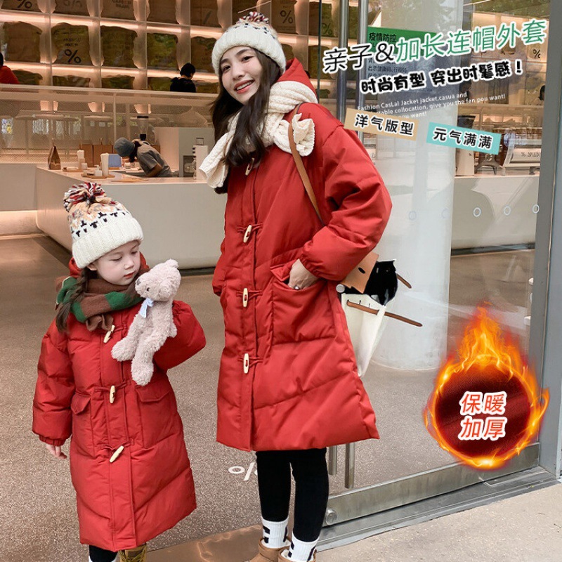 童装儿童羽绒服女童中长款2023新款女加厚冬装亲子外套母女亲子装