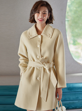 风迪品牌新款女冬季A型绣花双面呢大衣中长款百搭呢子外套1A45256