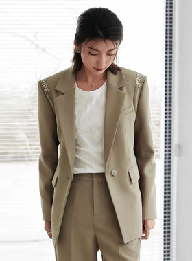 风迪品牌春秋新款西装女修身简约百搭通勤OL收腰西服外套1B35165