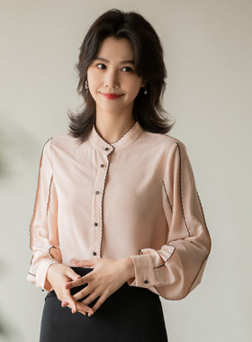 风迪品牌折扣秋季新款衬衫女直筒百搭通勤雪纺薄长袖衬衣1A35109