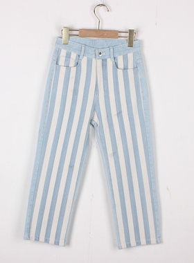童装条纹拼接牛仔裤春季新款男童裤子洋气休闲裤2Z15482