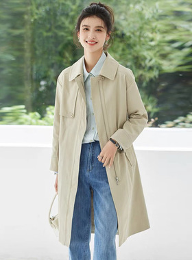 风迪春秋新款风衣女百搭休闲中长款拉链气质通勤简约外套1C15121