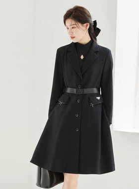 风迪春秋新款风衣女百搭休闲中长系带修身气质通勤简约外套C15067