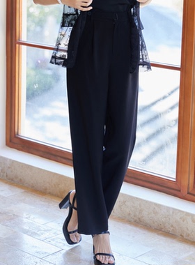 风迪品牌夏装休闲裤女百搭简约通勤微弹高腰时尚直筒长裤1B25186