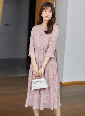 风迪品牌春季女士新款法式经典时尚连衣裙中长女裙俩件套1Z15109