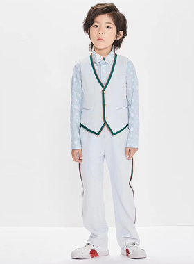 童装春夏包边撞色牛仔马甲时尚绅士感外穿V领马甲背心2Z15498