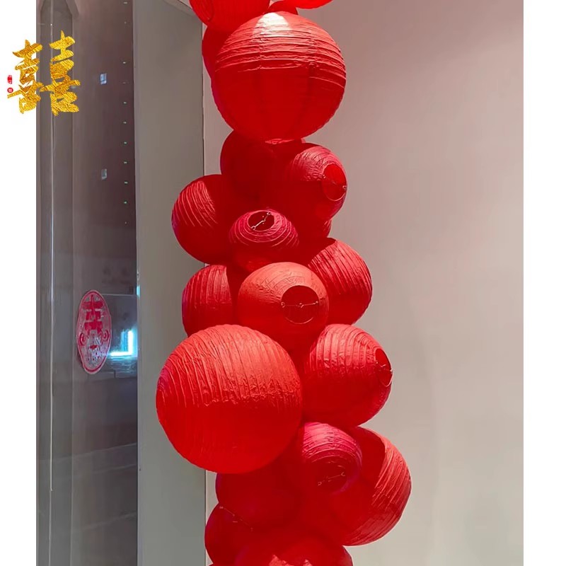 新年春节装饰大红色纸灯笼立柱商场店铺门口超市氛围场景布置用品