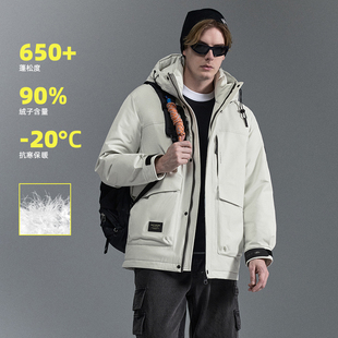 IRA工装风连帽羽绒服男保暖加厚90绒中长款冬季新款外套