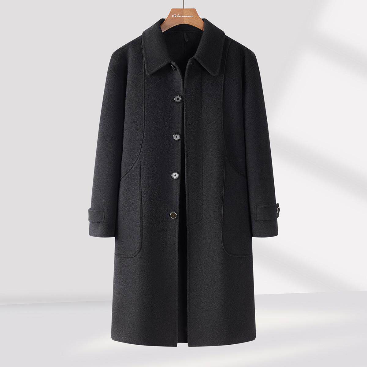 IRA【特惠清仓】春季门店款中长款66.8%绵羊毛双面呢大衣外套男士
