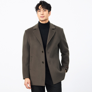 IRA男士100%羊毛西装领毛呢大衣中长款商务通勤外套秋冬新款