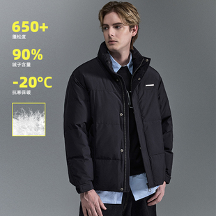 IRA冬季新款极简休闲立领蓬松羽绒服男短款黑色加厚保暖潮流外套