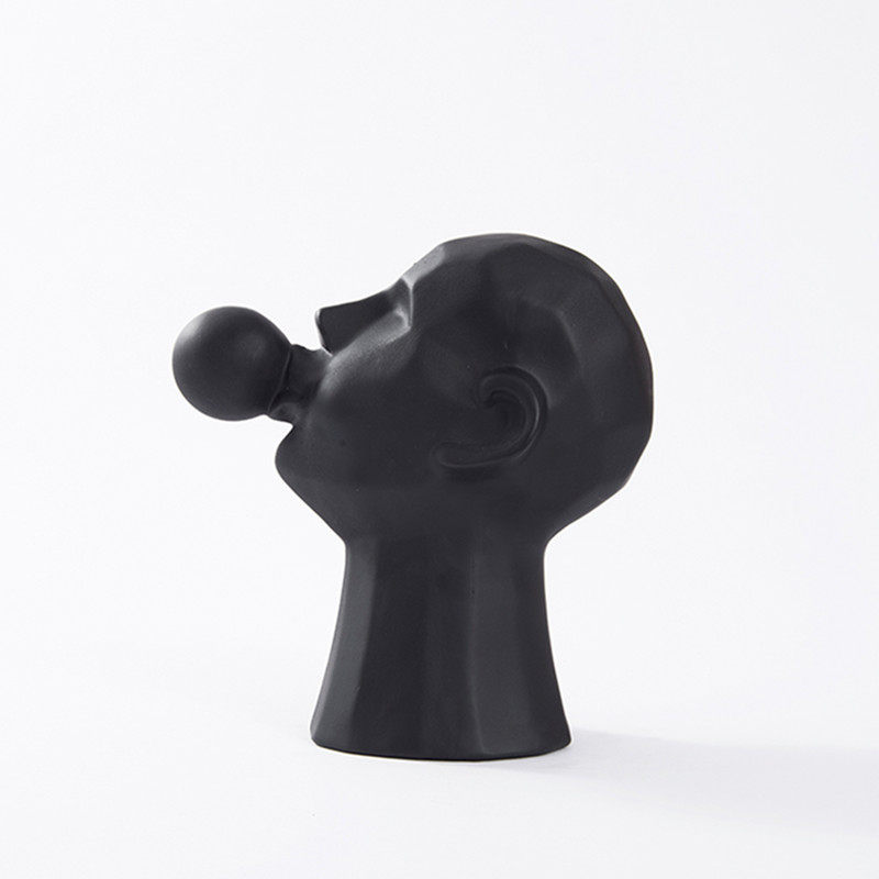 现代简约男孩白色吹气球人像摆件样板房服装店雕塑软装人物小摆设