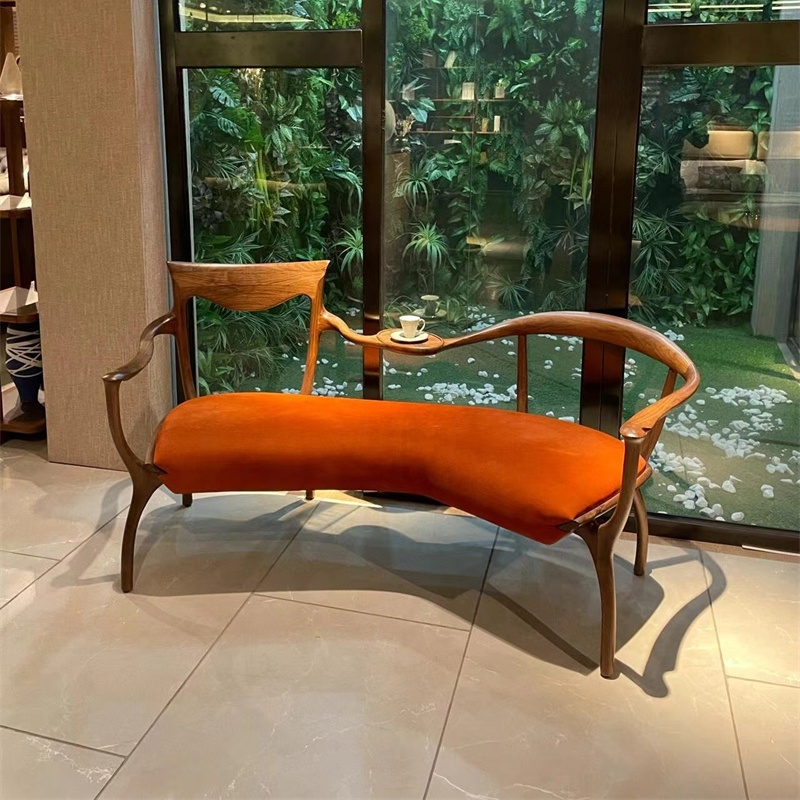 北美黑胡桃木双人休闲情人椅实木创意贵妃沙发椅美人榻设计师