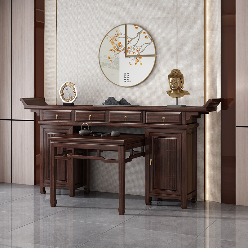 新中式实木堂屋中堂六件套农村客厅佛台条案八仙桌太师椅家用案几