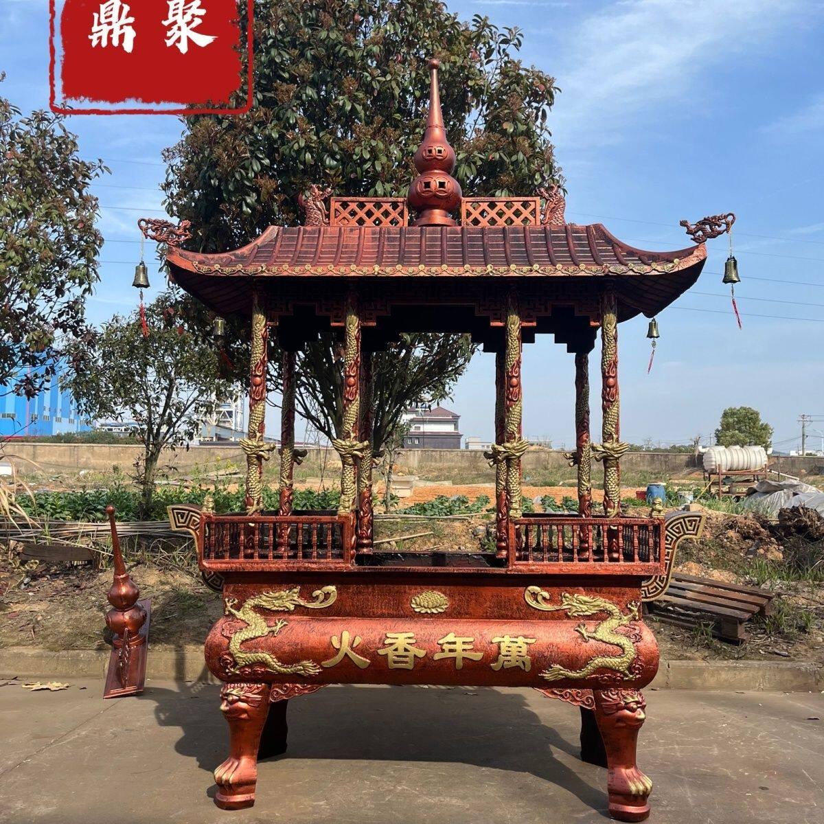 铸铁大香炉生铁室外香炉四龙柱寺庙室外露天长方形八龙柱香炉定制