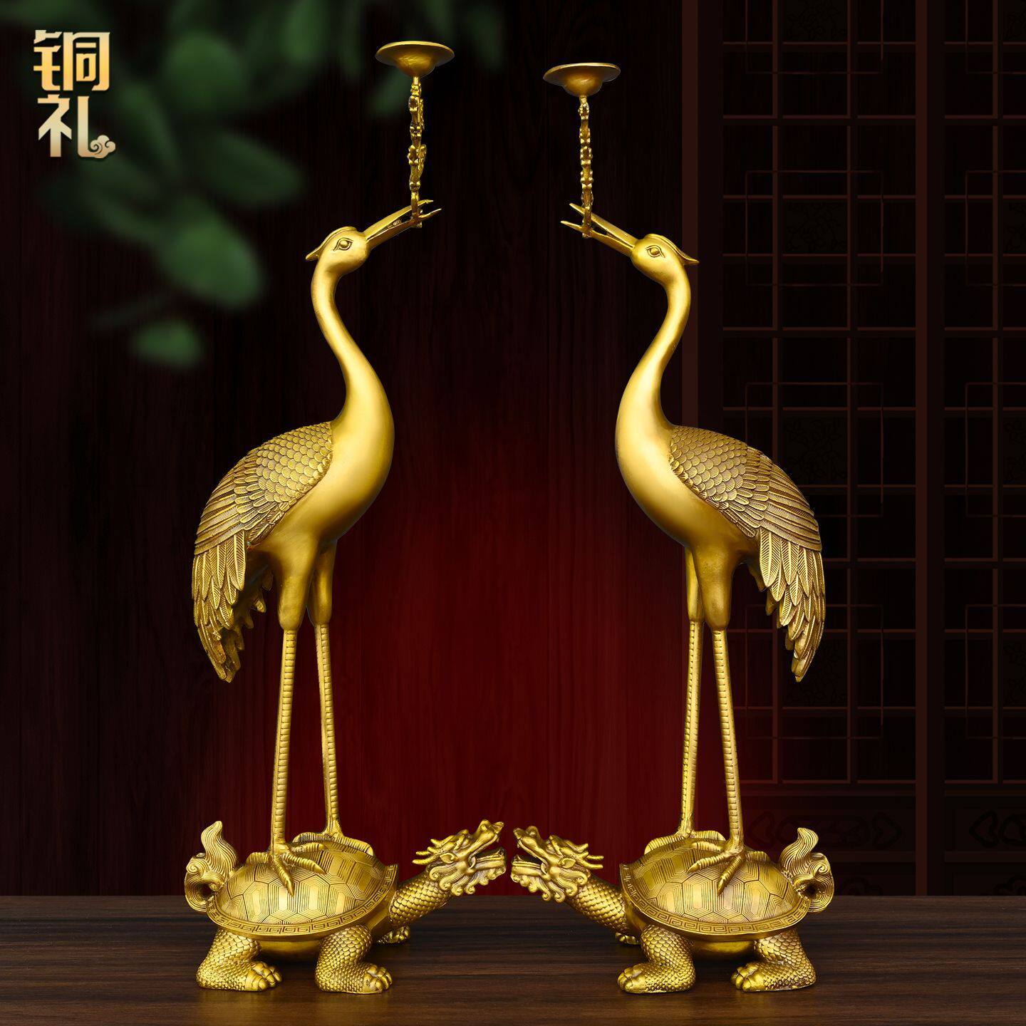 纯黄铜龟鹤延年蜡台烛台龙龟仙鹤摆件家用寺庙吉祥摆放寓意美好