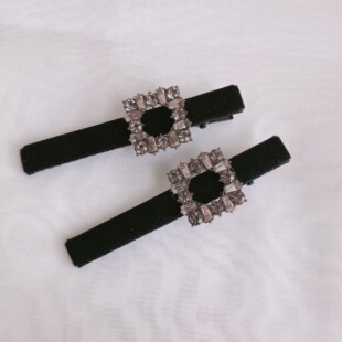 韩国边夹一字夹简约气质丝绒发卡侧边镶钻刘海夹复古发夹夹子头饰
