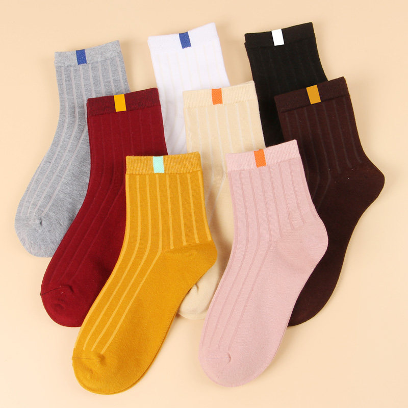 女士春秋冬季中筒休闲纯色棉袜子运动百搭简约中长腰女袜ins潮流