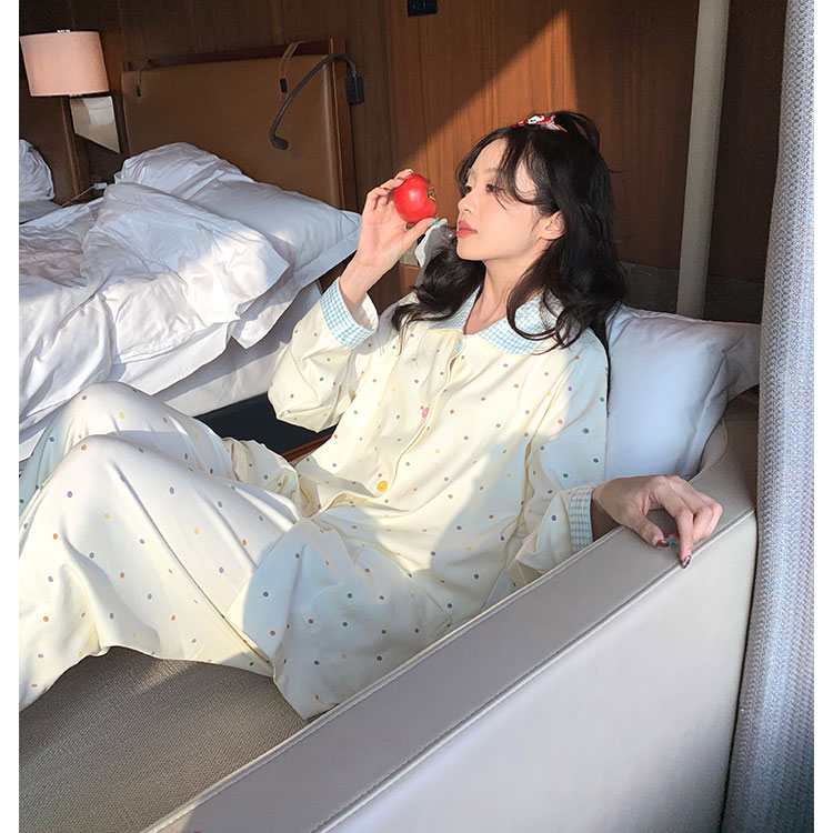 春秋ins大码黄色格子纯棉纱睡衣秋款女2025新款双层纱套装家居服