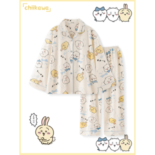 chiikawa睡衣女款春秋季纯棉长袖长裤可爱乌萨奇小八家居服夏冬天