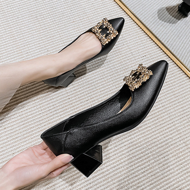 气质高跟鞋2023新款夏季配裙子晚风温柔单鞋女鞋尖头粗中带跟瓢鞋,女鞋,浅口单鞋,淘宝优惠券,粉丝福利购,淘宝优惠卷