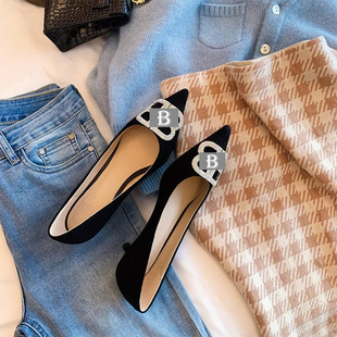 高跟鞋女新款春季尖头浅口气质单鞋细跟时尚瓢鞋3公分小跟鞋黑色