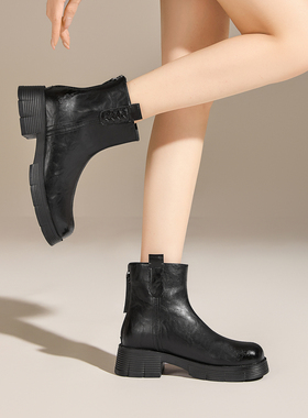 厚底棕色短靴女2025新款秋冬美拉德马丁靴子复古增高瘦瘦靴