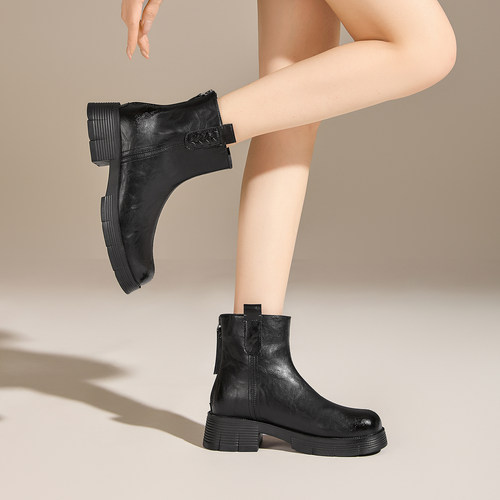 厚底棕色短靴女2025新款秋冬美拉德马丁靴子复古增高瘦瘦靴