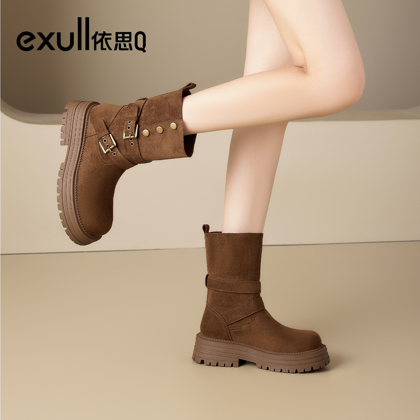 exull/依思Q美拉德马丁靴女2025秋季新款骑士靴小短靴西部牛仔靴